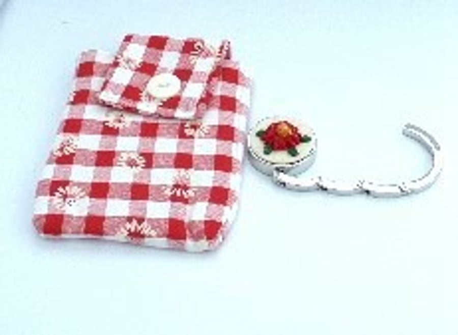 Handcrafted Red Floral Bag Hanger.