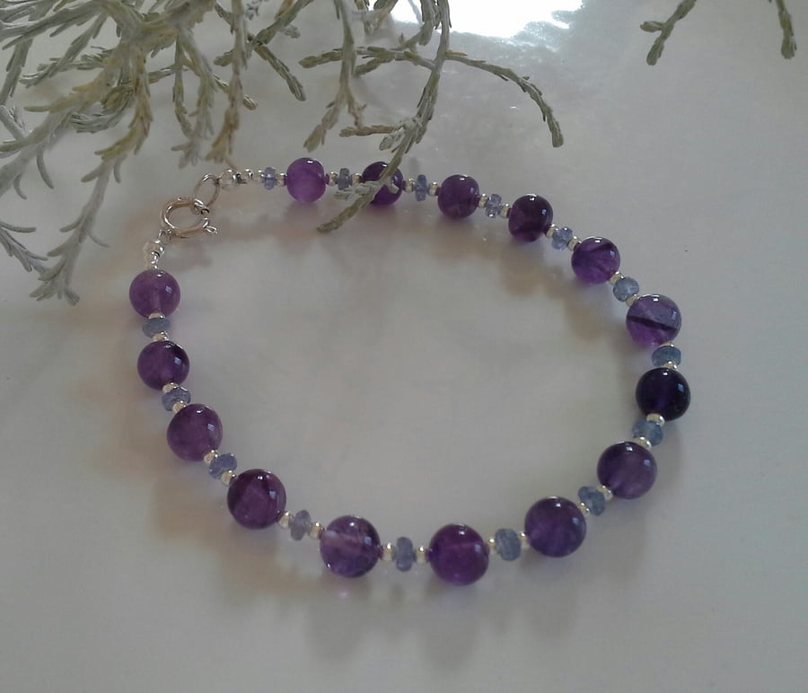 Amethysts & Tanzanite Sterling Silver Bracelet