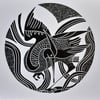 Heron - black and white linocut.