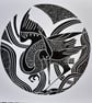 Heron - black and white linocut.