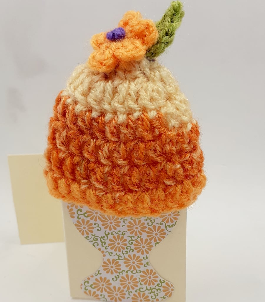 Crochet Egg  Cosy Card -  Orange