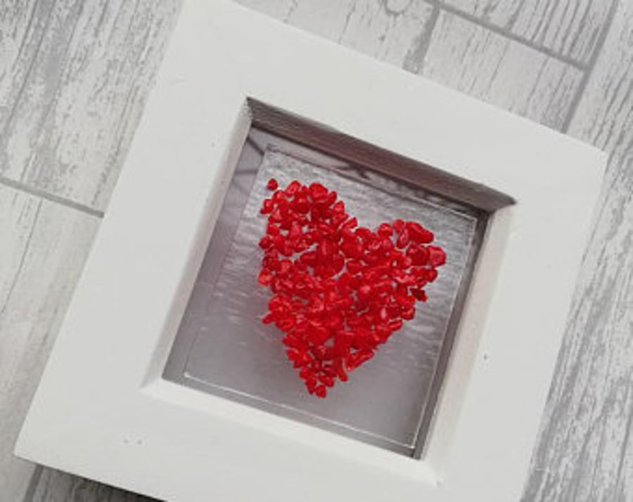 Textured Fused Glass Heart Picture Frame, Valentines Heart, Anniversay,