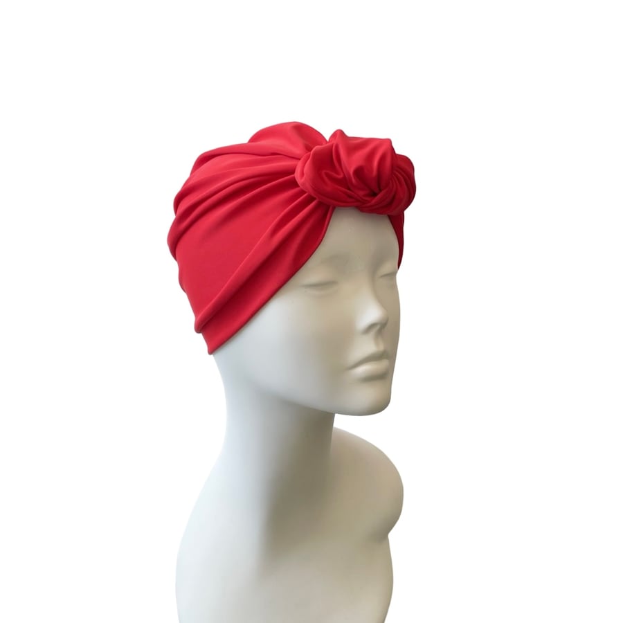 Bright Red Plain SPF 50 Turban Hat for Women Hair Loss Head Scarf Head Wrap UK