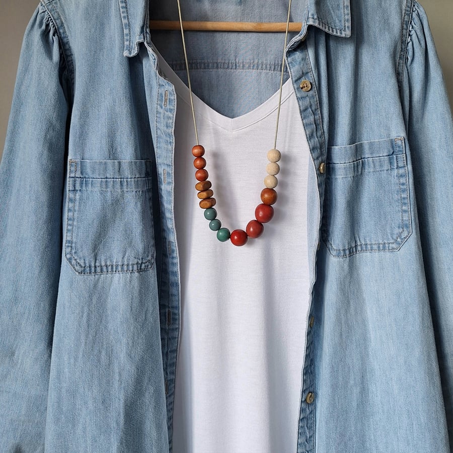 Tutti frutti - Colourful small recycled wooden beaded necklace