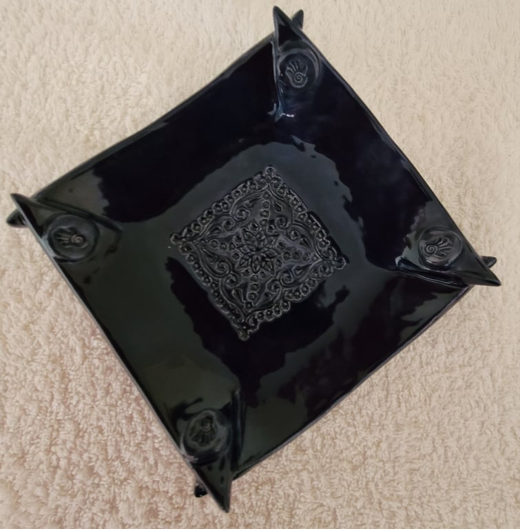 A quirky midnight blue embellished dish 