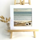 Beach Textile Art, Mounted Wall Art, Seascape - Tranquil Beach