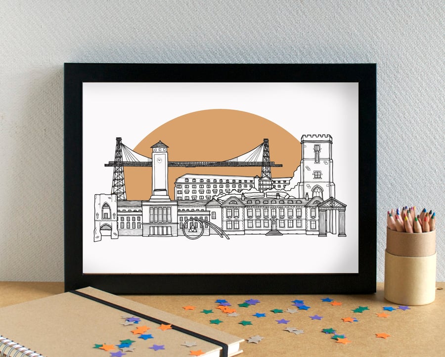 Newport Wales Landmarks Skyline Art Print
