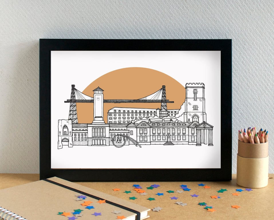 Newport Wales Landmarks Skyline Art Print