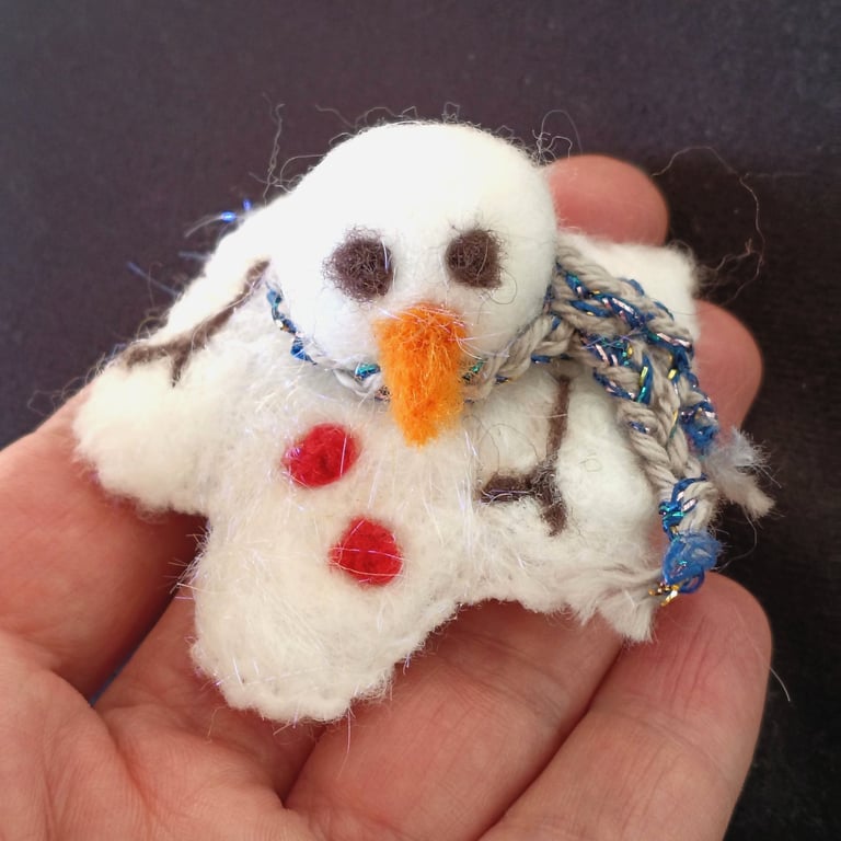 Melting Snowman Needlefelt Brooch Pin, Snowman Brooch