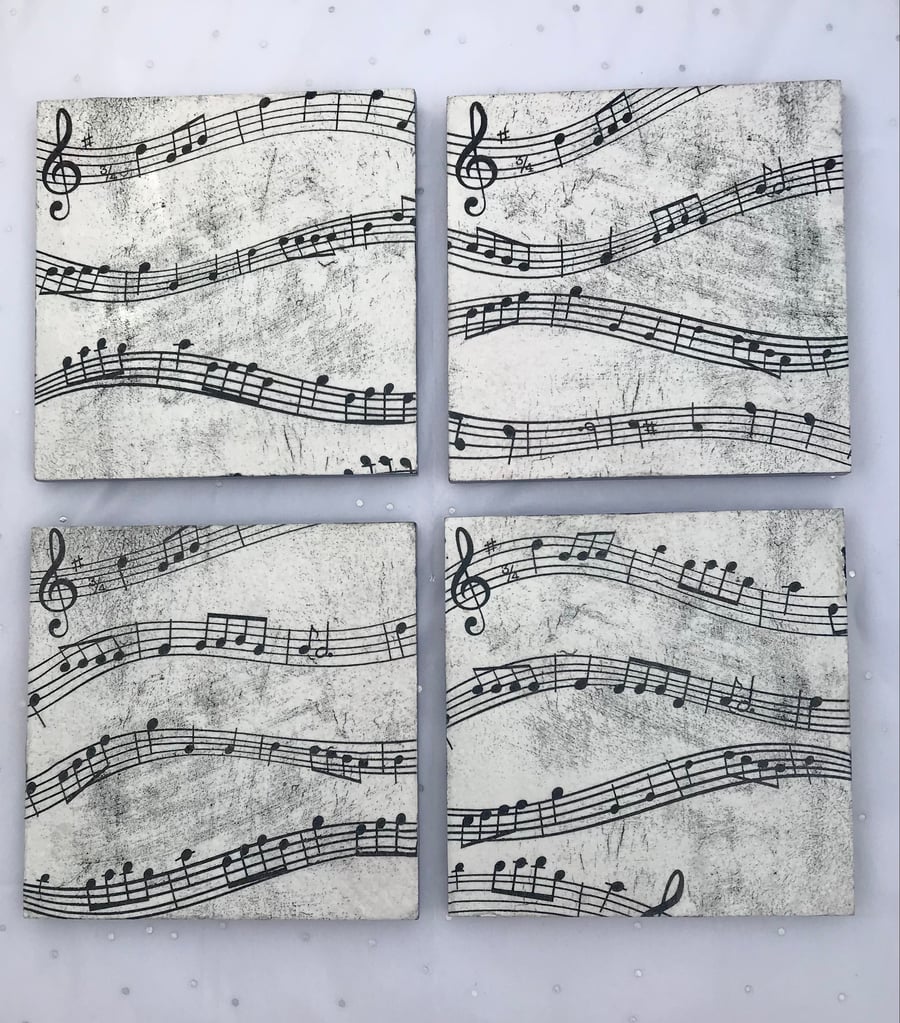 Set of 4 slate coasters- Sheet music.