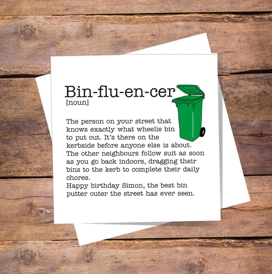 Bin-flu-en-cer Definition Personalised Card - birthday card
