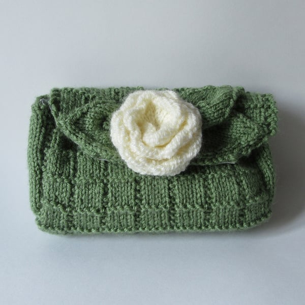 Saddle tool bag - moss green and white rose