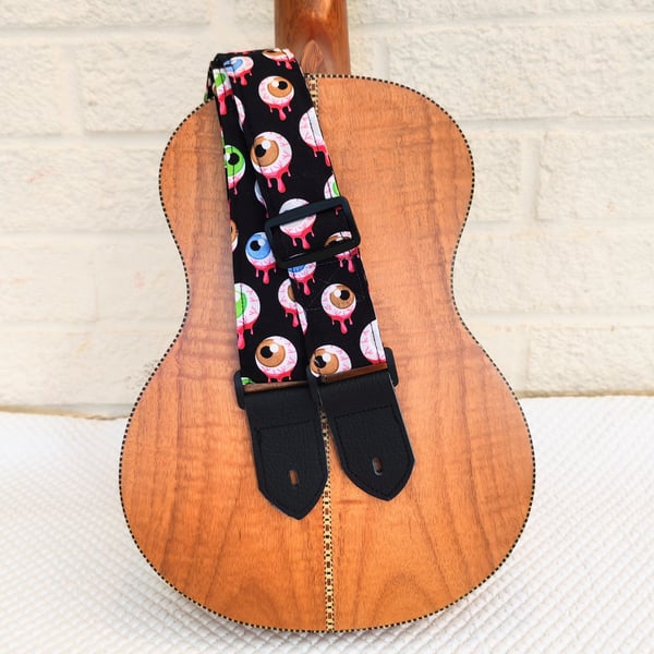1.5 inch Wide Adjustable Ukulele Strap with gory eyeballs