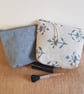 Fabric teal and natural linen zipped pouch or makeup bag: teal lining  - Image 2