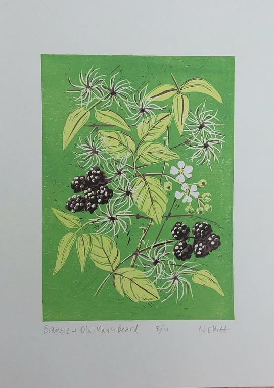 Bramble & Old Man's Beard - linoprint 