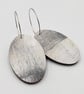 Grey and white hand printed dangle oval shaped earrings  - Image 6