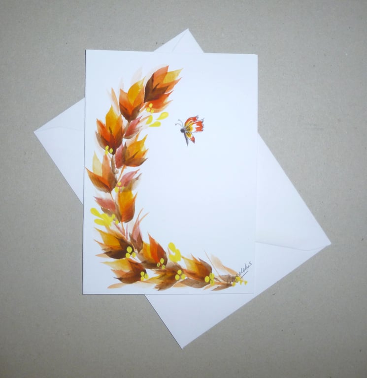 original art hand painted floral greetings card with butterfly ( ref FA 486 A4 )