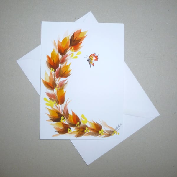 original art hand painted floral greetings card with butterfly ( ref FA 486 A4 )