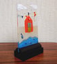 UNIQUE: Handmade Fused Glass 'BEACH HUT' Picture. - Image 3