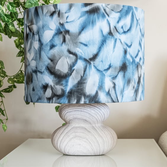 drum round lampshade Africa African sun printed hand-dyed ferns plants leaves   