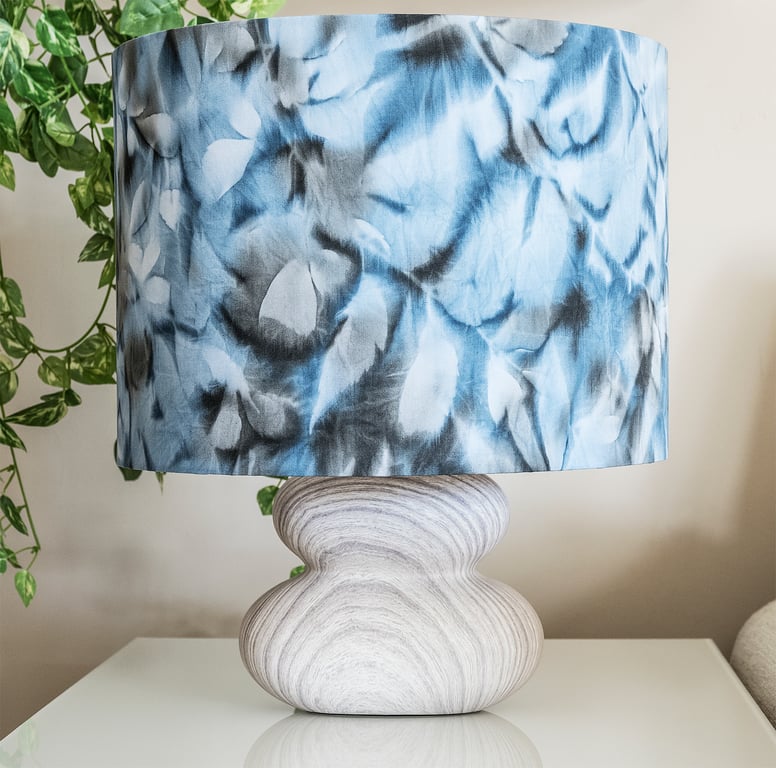 drum round lampshade Africa African sun printed hand-dyed ferns plants leaves   
