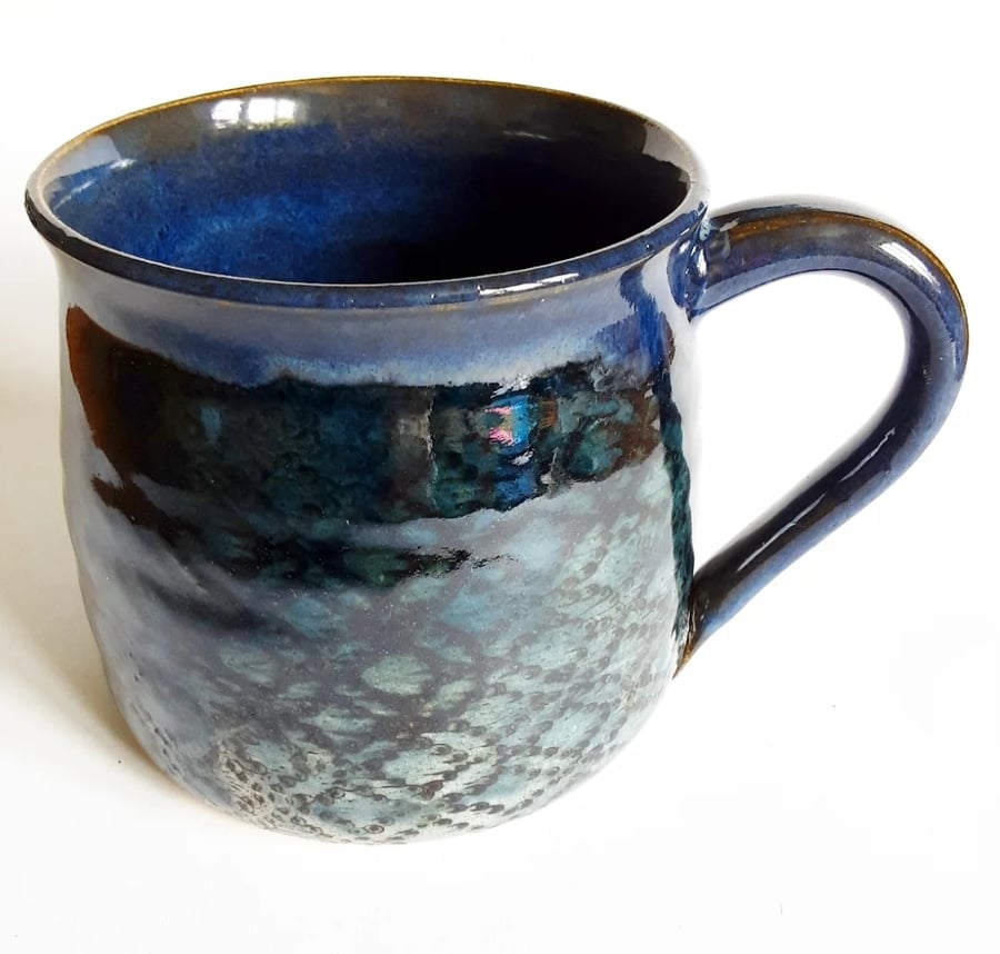 Dark Blue Patterned Glazed Mug - Hand Thrown Stoneware Ceramic Mug 