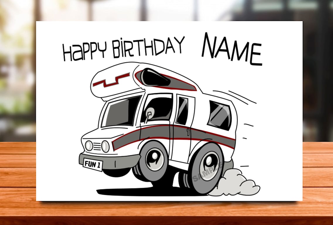 Personalised Motorhome Birthday Card, mum, dad, grandad, gran, son, daughter, 