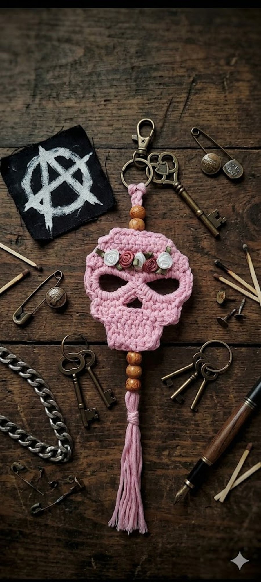 Image of Handcrafted Crochet Sugar Skull Bag Charm – Día de los Muertos Collection