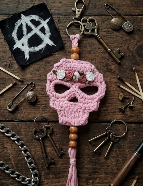 Handcrafted Crochet Sugar Skull Bag Charm – Día de los Muertos Collection