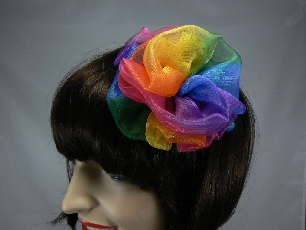 Rainbow organza floral hair comb 