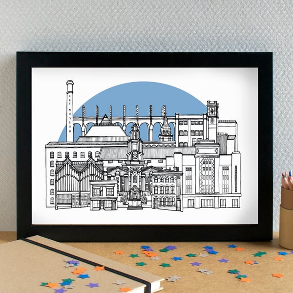 Stockport Landmarks Skyline Art Print