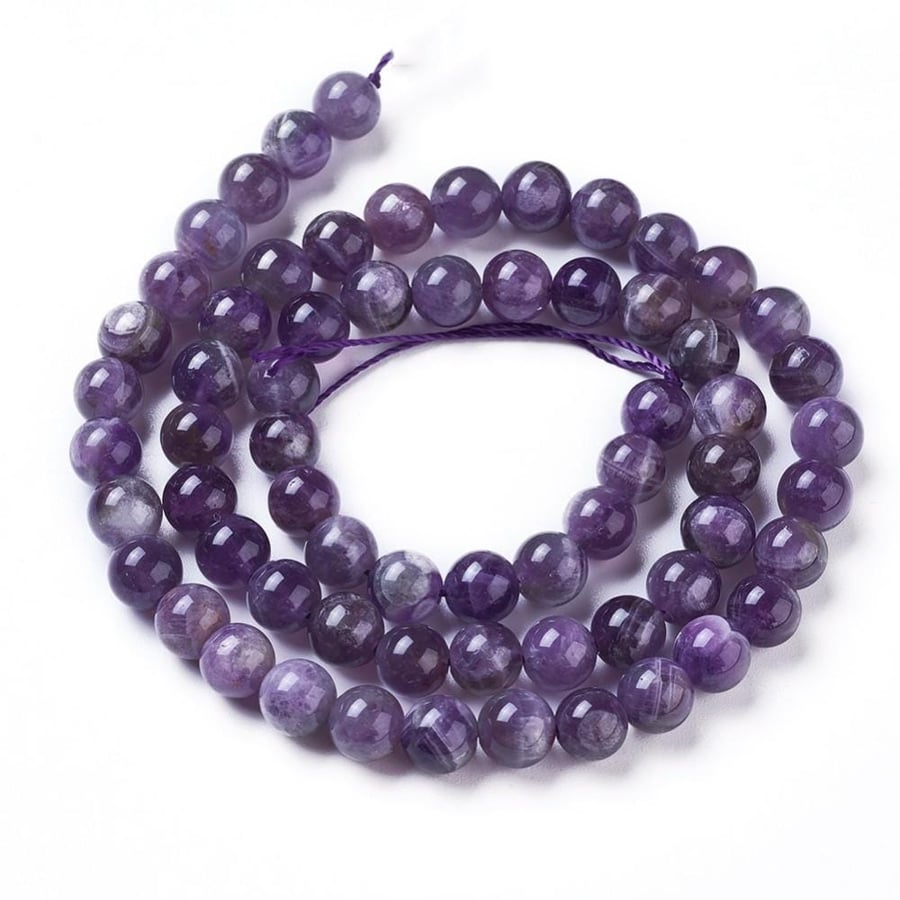 Chevron Amethyst PurpleGrey 6mm Smooth Rounds, Grade A, Natural Authentic Gemsto