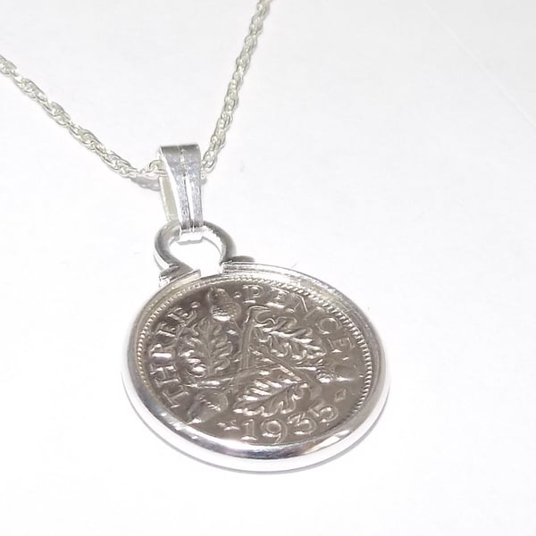 1936 90th Birthday Anniversary 3D Threepence coin pendant plus 18inch SS chain 8
