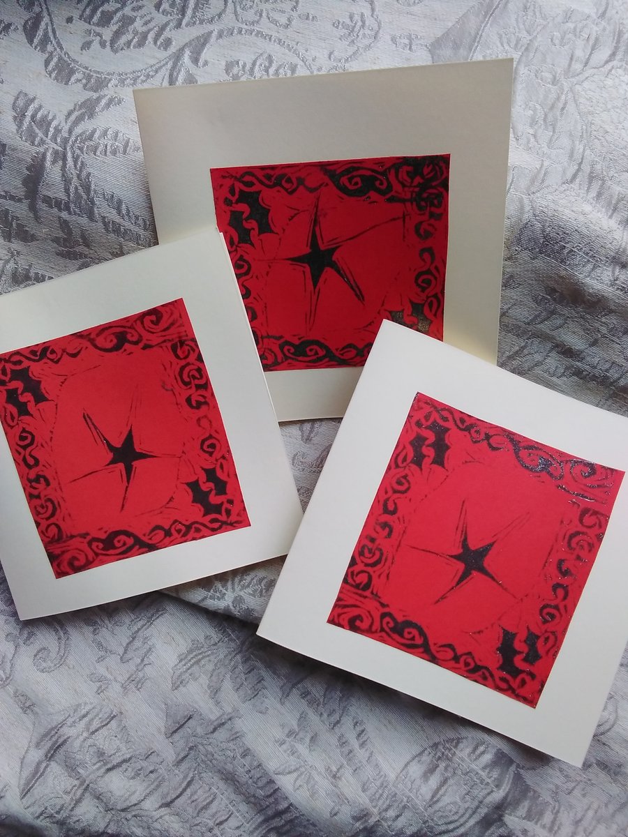 Dancing Star on Red - set of 3 cards