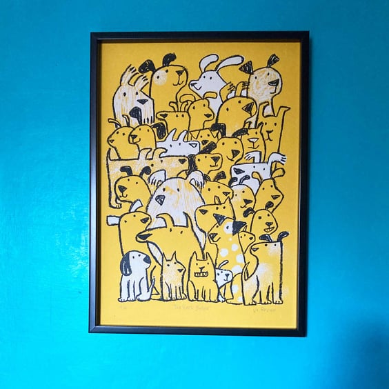 Yellow Dog Ears unframed screen print by Jo Brown Happy Tomato