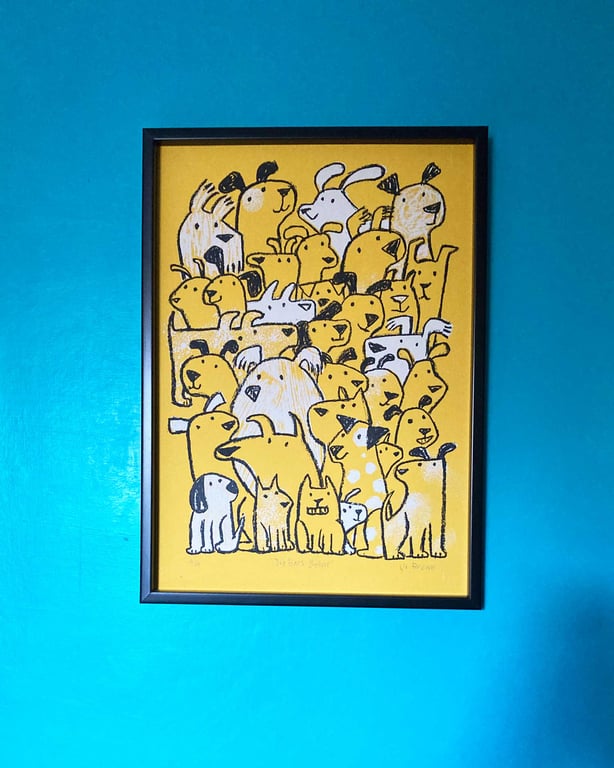 Yellow Dog Ears unframed screen print by Jo Brown Happy Tomato