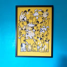 Yellow Dog Ears unframed screen print by Jo Brown Happy Tomato