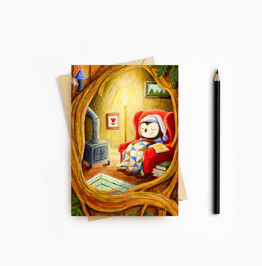 Cosy Owl card - Blank Card - Greeting Card