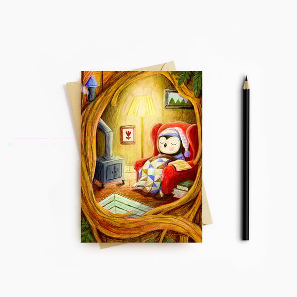 Cosy Owl card - Blank Card - Greeting Card