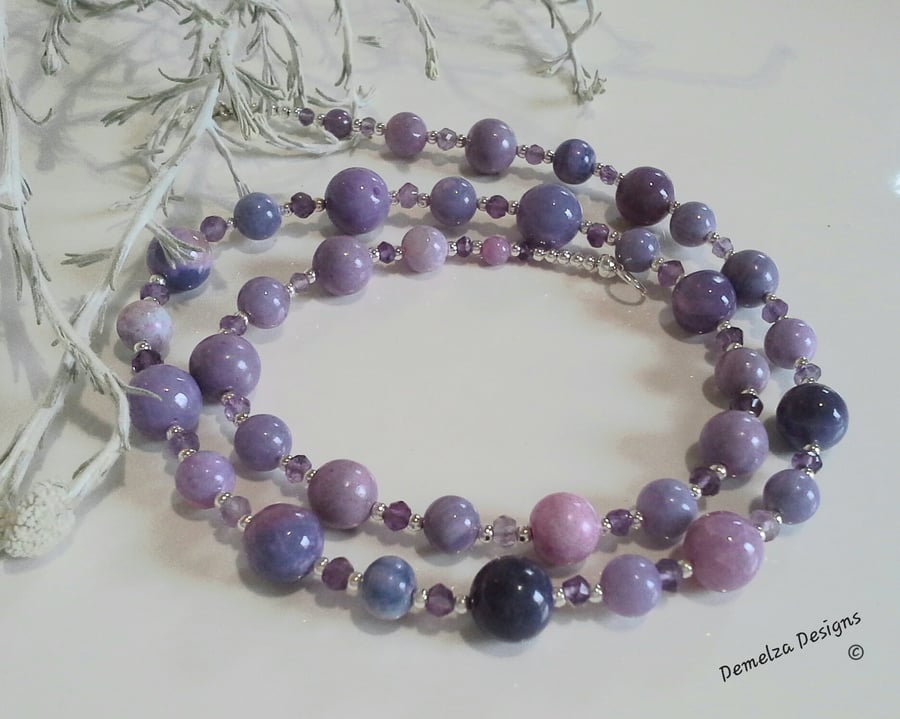 Luxury Lavender Opal & Amethyst Sterling Silver Necklace