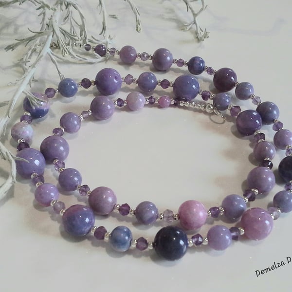 Luxury Lavender Opal & Amethyst Sterling Silver Necklace