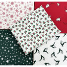 Fat Quarter Bundle - Scandi Christmas Red Green Robins Holly Reindeer Fabric Mix