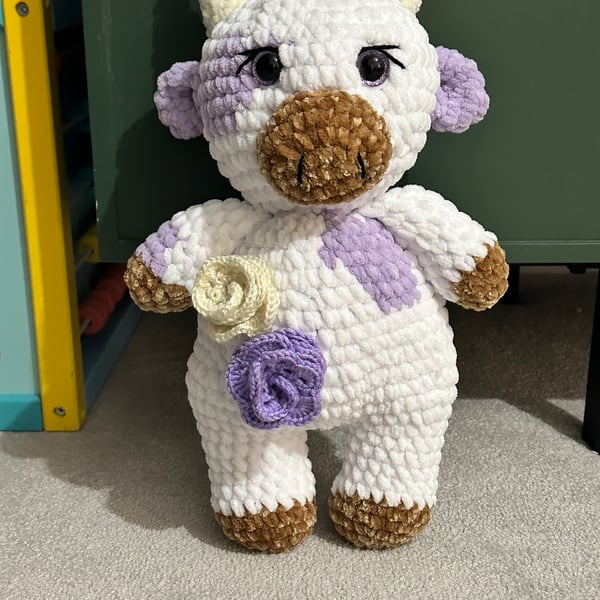 Floral Lavender Crochet Cow Plush