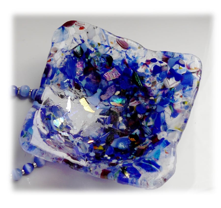 Fused Glass Dish Blue Rustic Frit Dichroic 8.5 cm