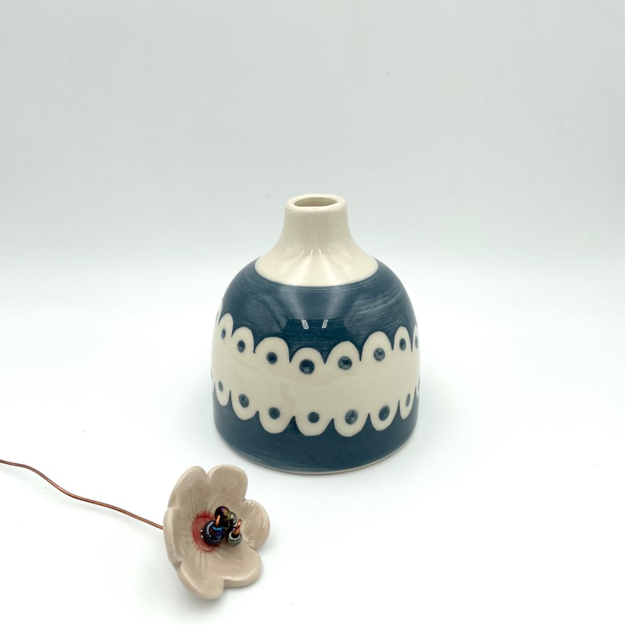 Unique Dark Blue Flower Bud Vase Mothers Day Birthday - Handmade Pottery Gift