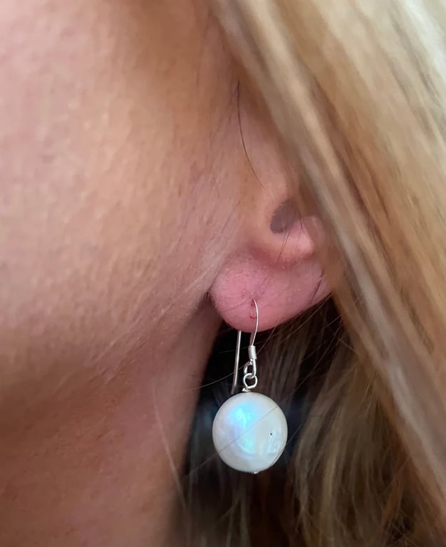 Freshwater Coin Pearl Drop Earrings 