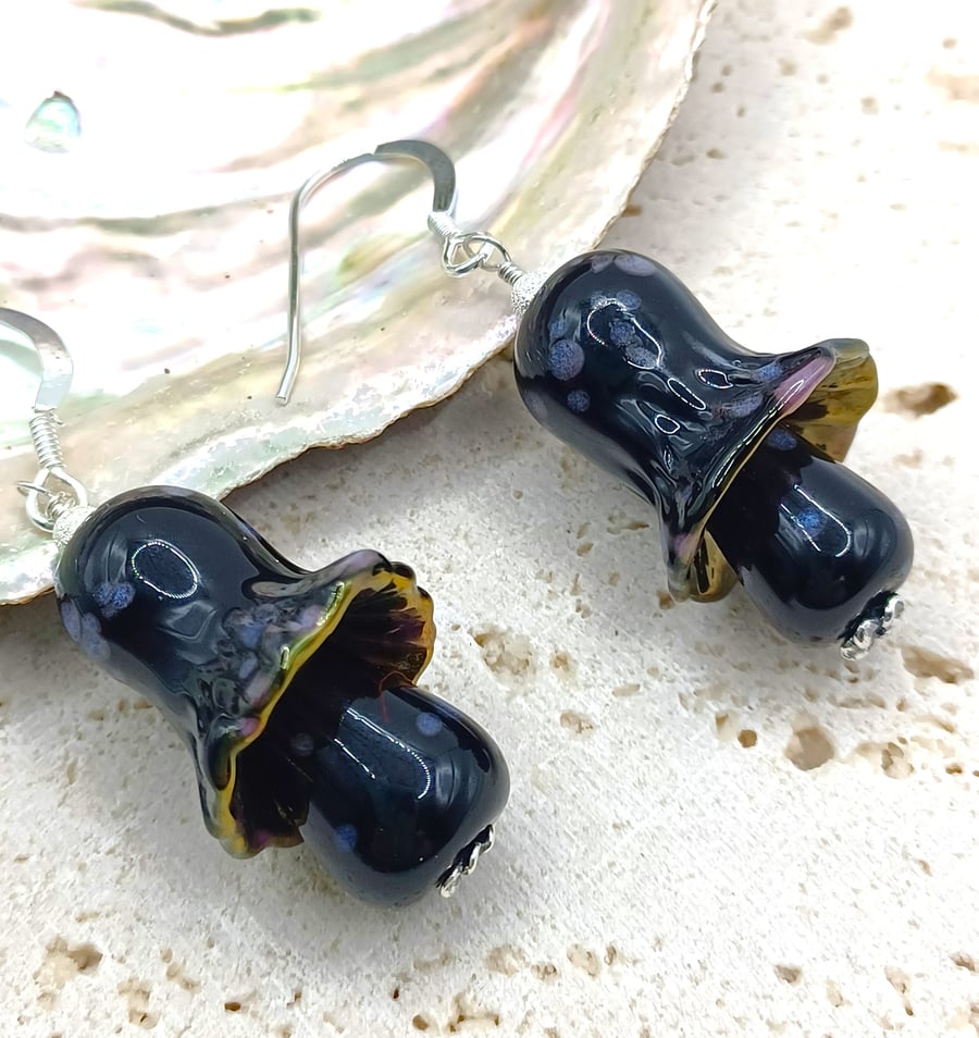 Mushroom Earrings, Toadstool Earrings, Lampwork Glass Mushrooms, Glass Toadstool