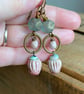 Artisan Ceramic Drop Earrings. Bell Flower Earrings. Aqua & Pink Earrings - Image 4