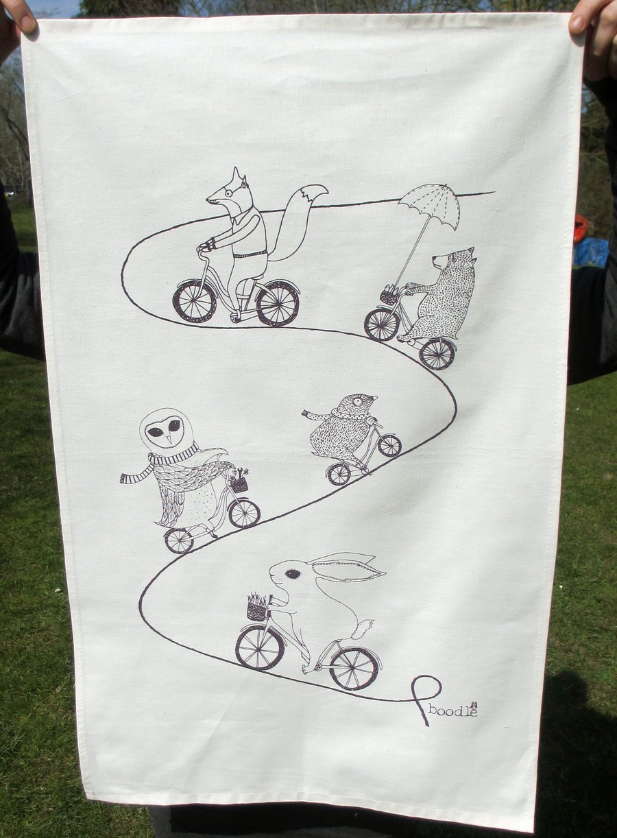 Organic 'Animals on an adventure' Tea towel