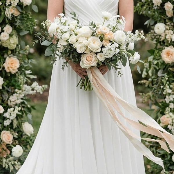 Hand Dyed Cream Habotai Silk Ribbon: Bridal Bouquet Ribbon